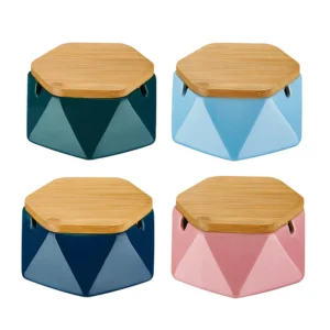 Cenicero de cerámica con tapa de madera VERDE